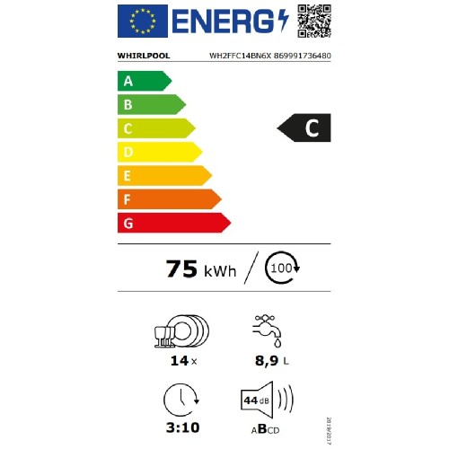 ΠΛΥΝΤΗΡΙΟ ΠΙΑΤΩΝ ΕΛΕΥΘΕΡΟ 60CM WHIRLPOOL WH2FFC14BN6X (C / INOX / 14 ΣΕΡΒ)